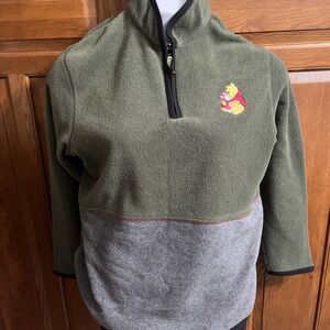 Disney Winnie The Pooh XL Fleece Sweater Zip Green Gray Piglet Pockets Y2K VTG
